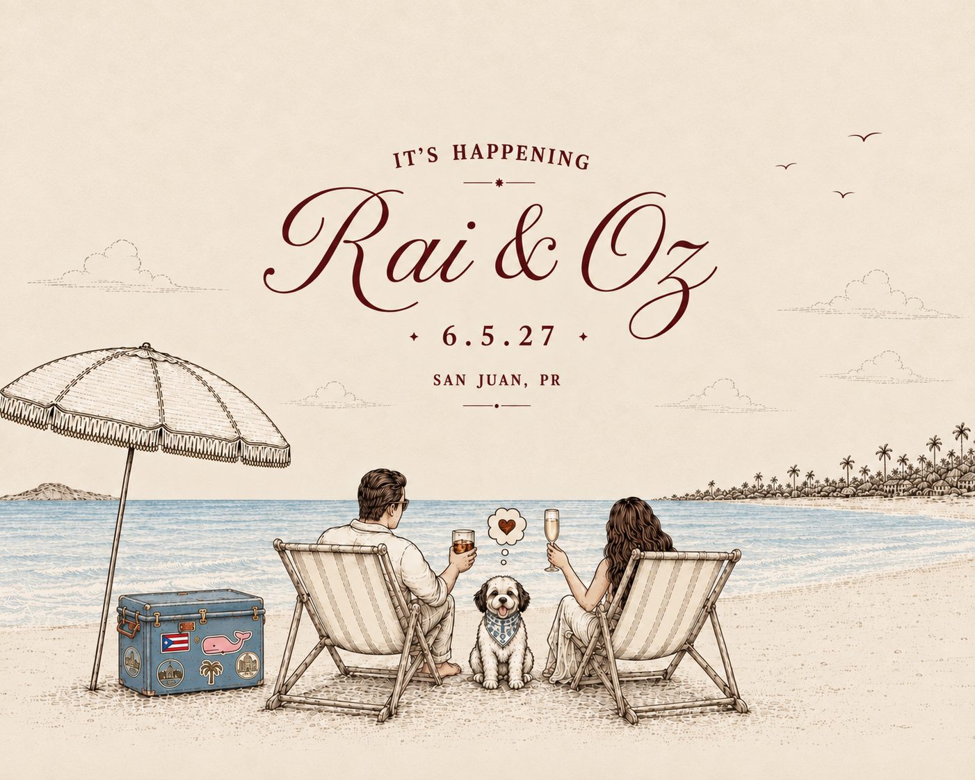 Raiza and Osvaldo on the beach in San Juan with their dog — Rai & Oz, 6.5.27
